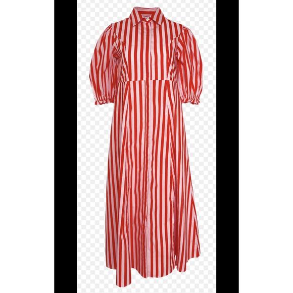 Livro Red Orange Striped Shirt Dress Maxi Pockets L - Picture 1 of 4